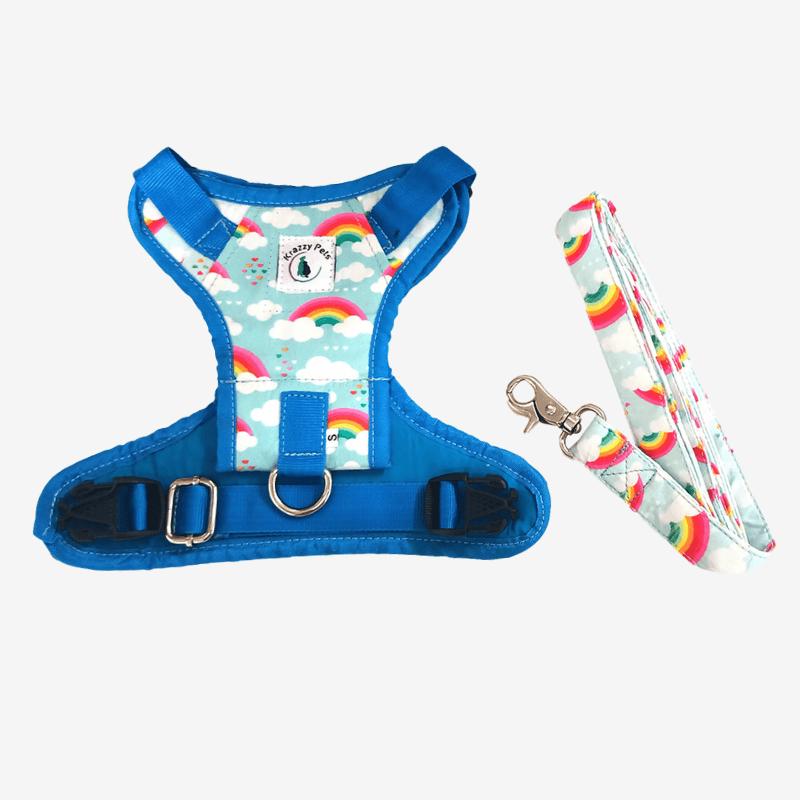 Rainbow Print Dog Harness With Neck Belt