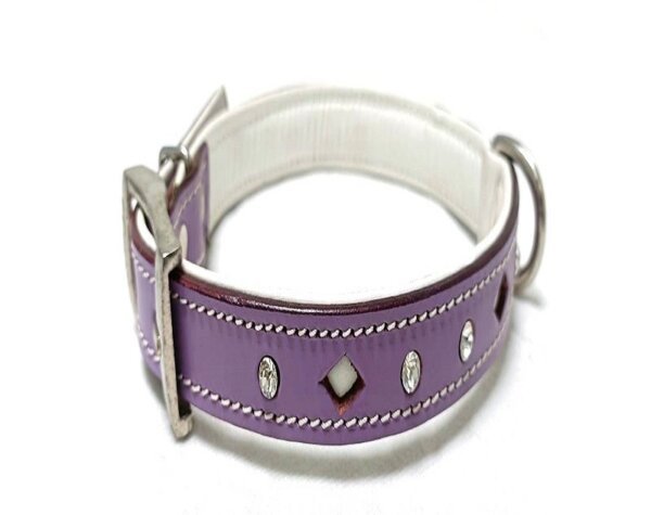 Leather Stones Dog Collar – Purple