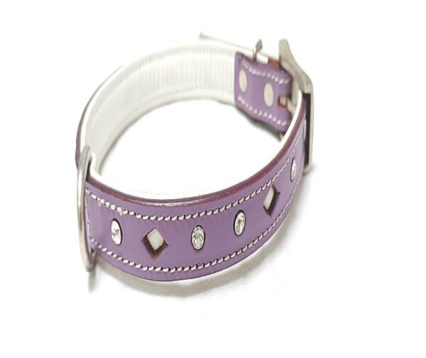 Leather Stones Dog Collar – Purple